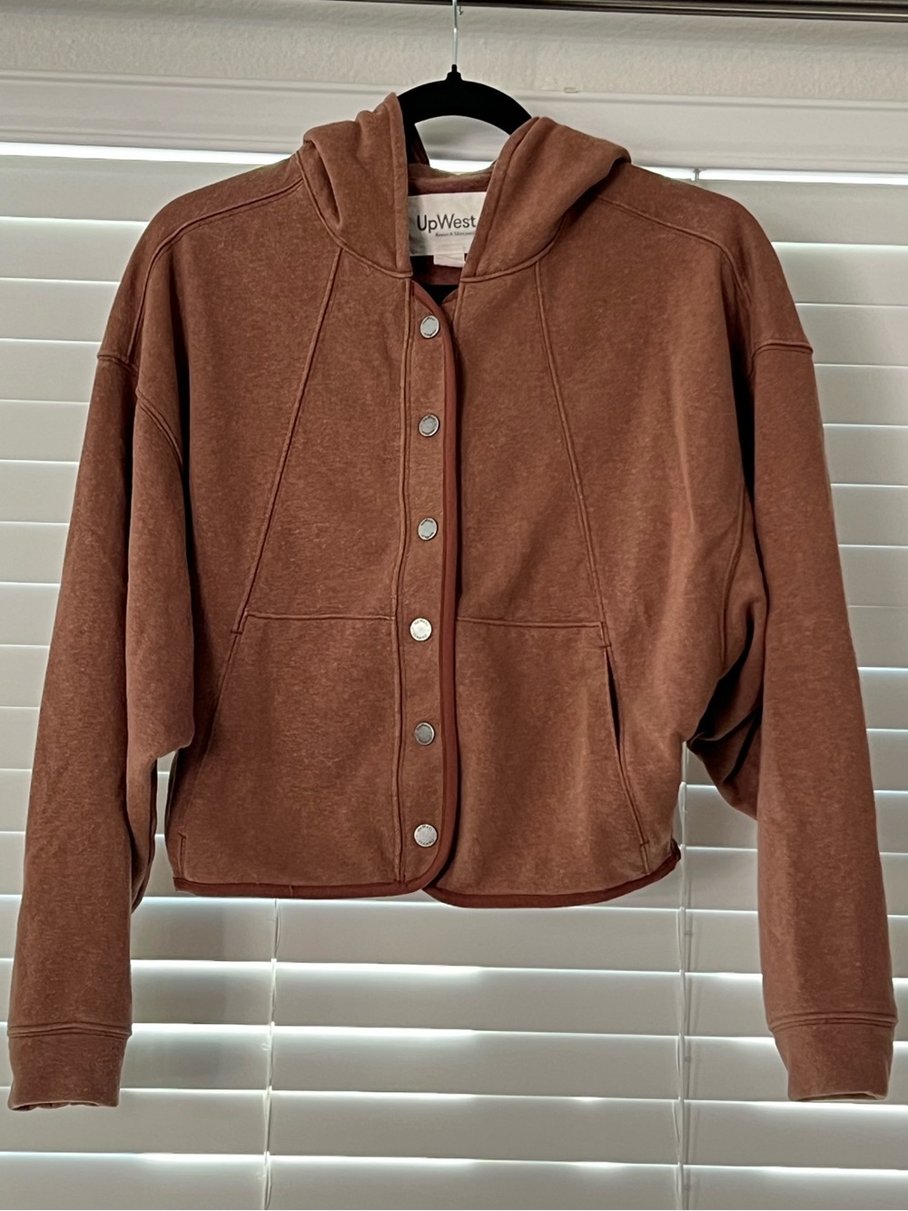 UpWest Women's Brown Snap-Front Hoodie Jacket. Size XS. Hemp/Polyester.